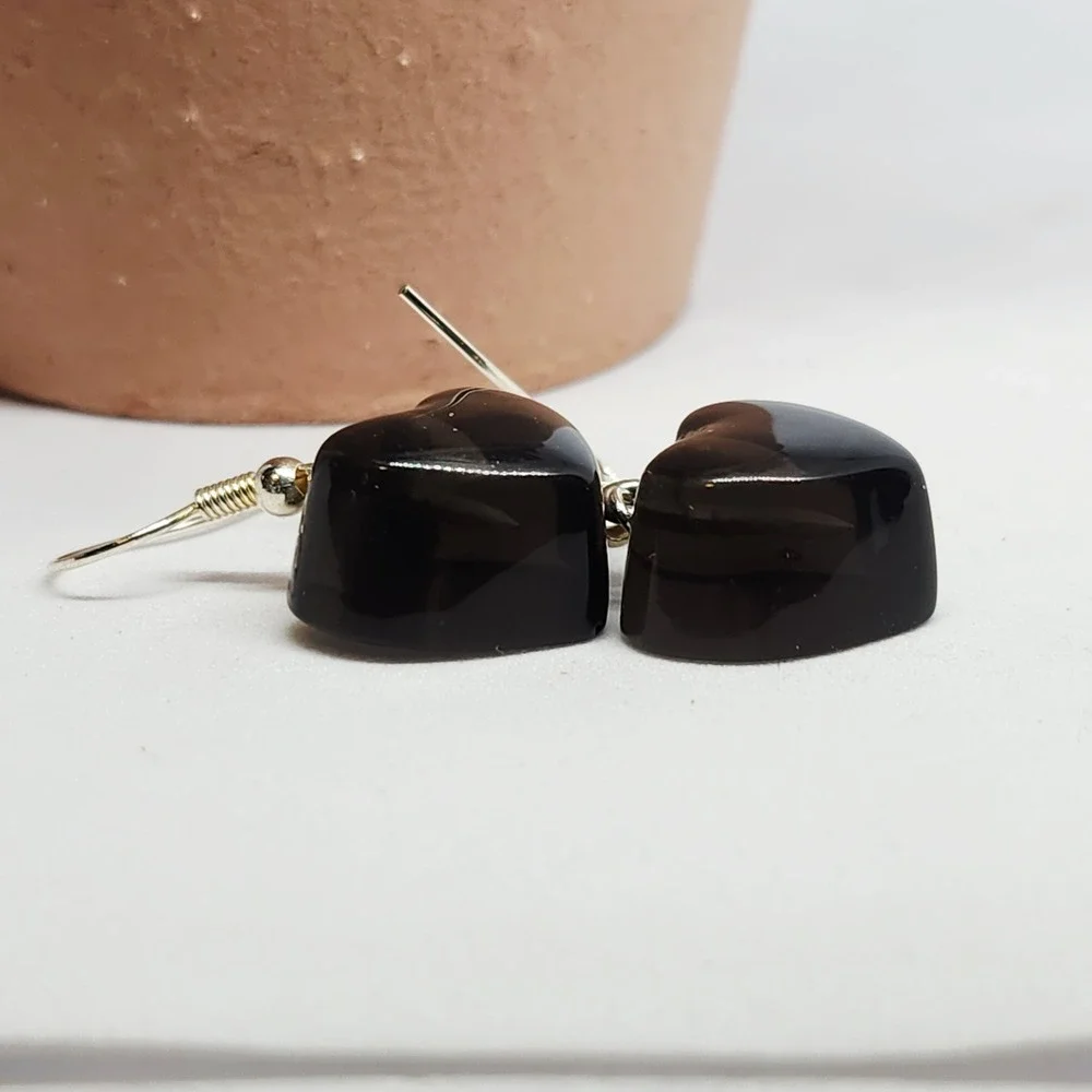Handmade Black Jelly Translucent Heart Dangle Drop Earrings‎ 1-1/2